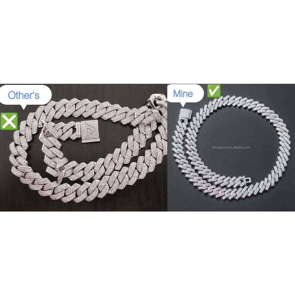 Moissanite Hip Hop Jewelry 18mm 3 Rows Diamond Cuban Link Chain Necklace Iced Out