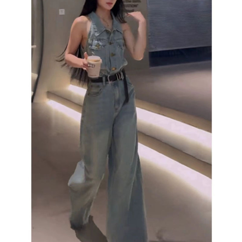 Temperament Sleeveless jumpsuit for womens clothing 2024 summer new high-end denim pants fashionable pants 230821