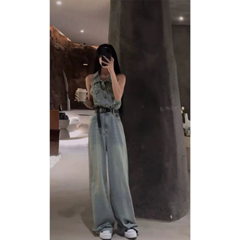Temperament Sleeveless jumpsuit for womens clothing 2024 summer new high-end denim pants fashionable pants 230821