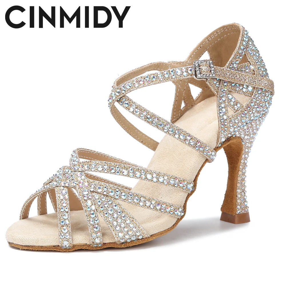 CINMIDY Satin Glitter Dance Shoes Women Rhinestone Latin Dance Shoes Ballroom Dance High Heels Party Shoes Women Wedding Shoes 240607