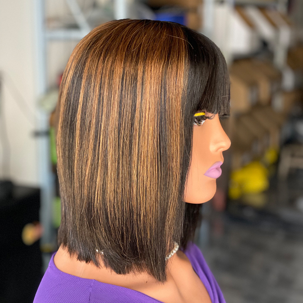 150% Density Ombre Bob Human Hair Lace Headband Glueless Wig Bone Straight Vietnam Hair 2X4 Ombre Brown Smooth Straight Wig