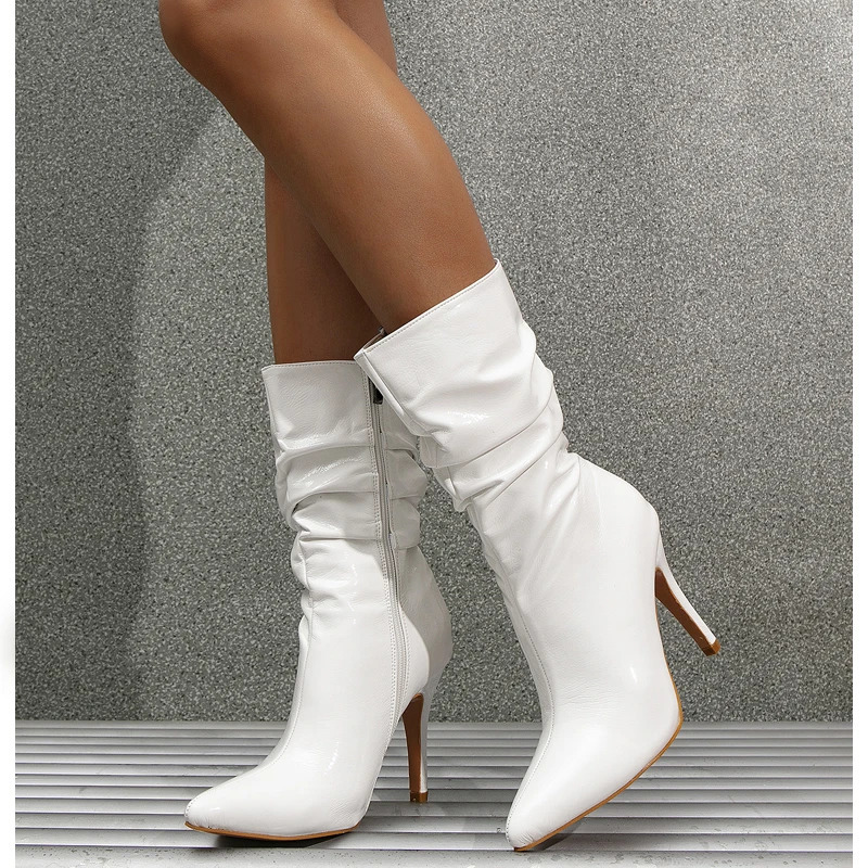 Eilyken Sexy Pleated Pointed Toe Ankle Boots Woman Nightparty High Heel Shoes Fashion Spring Autumn Modern Short Booties 240611