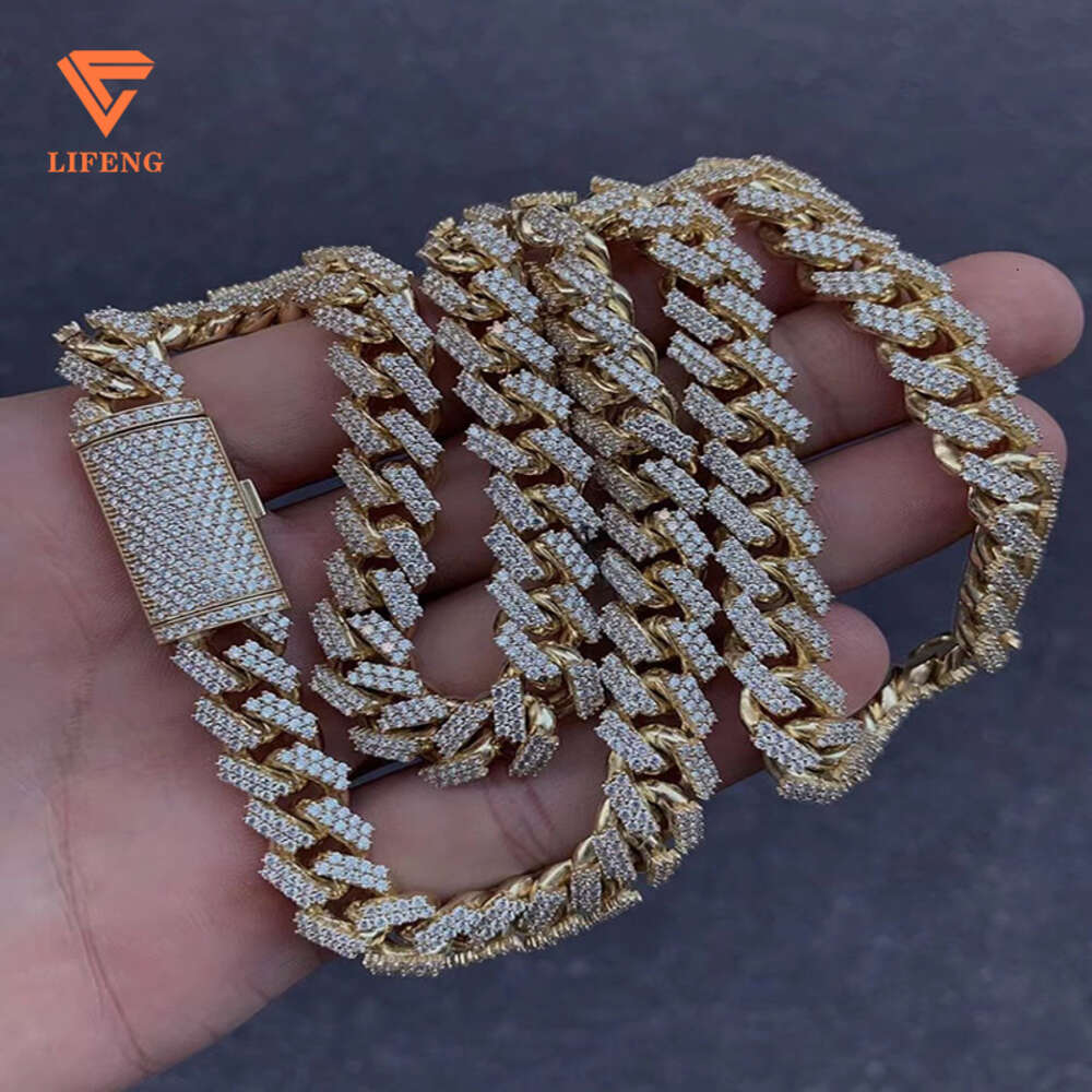 12mm Ice Out Vvs Moissanite Cuban Link Bracelet 925 Sterling Silver Chain Hip Hop Necklace for Men and Women