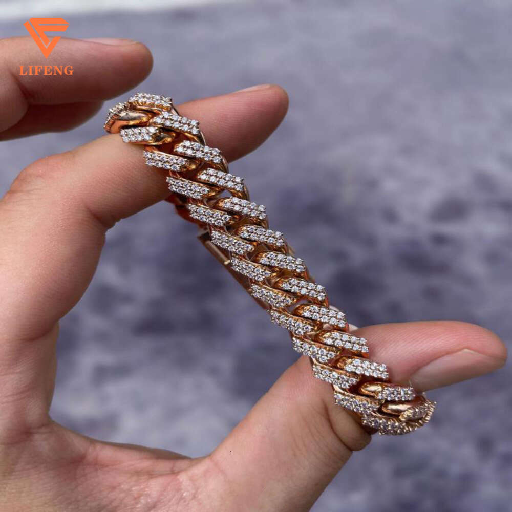 12mm Ice Out Vvs Moissanite Cuban Link Bracelet 925 Sterling Silver Chain Hip Hop Necklace for Men and Women