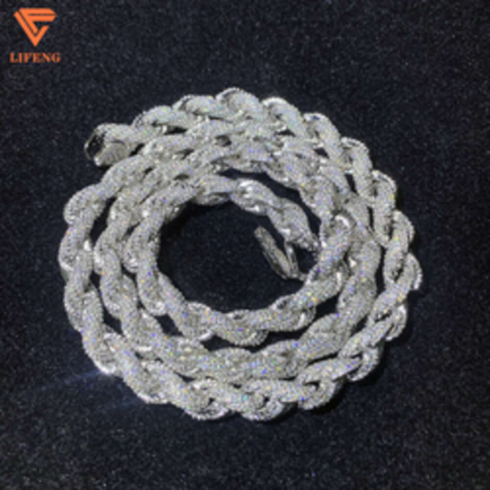 New Arrival Fashion Jewelry Popular White Gold Plated S925 Iced Out 8mm Vvs Moissanite Hip Hop Rope Chain Necklace for Men