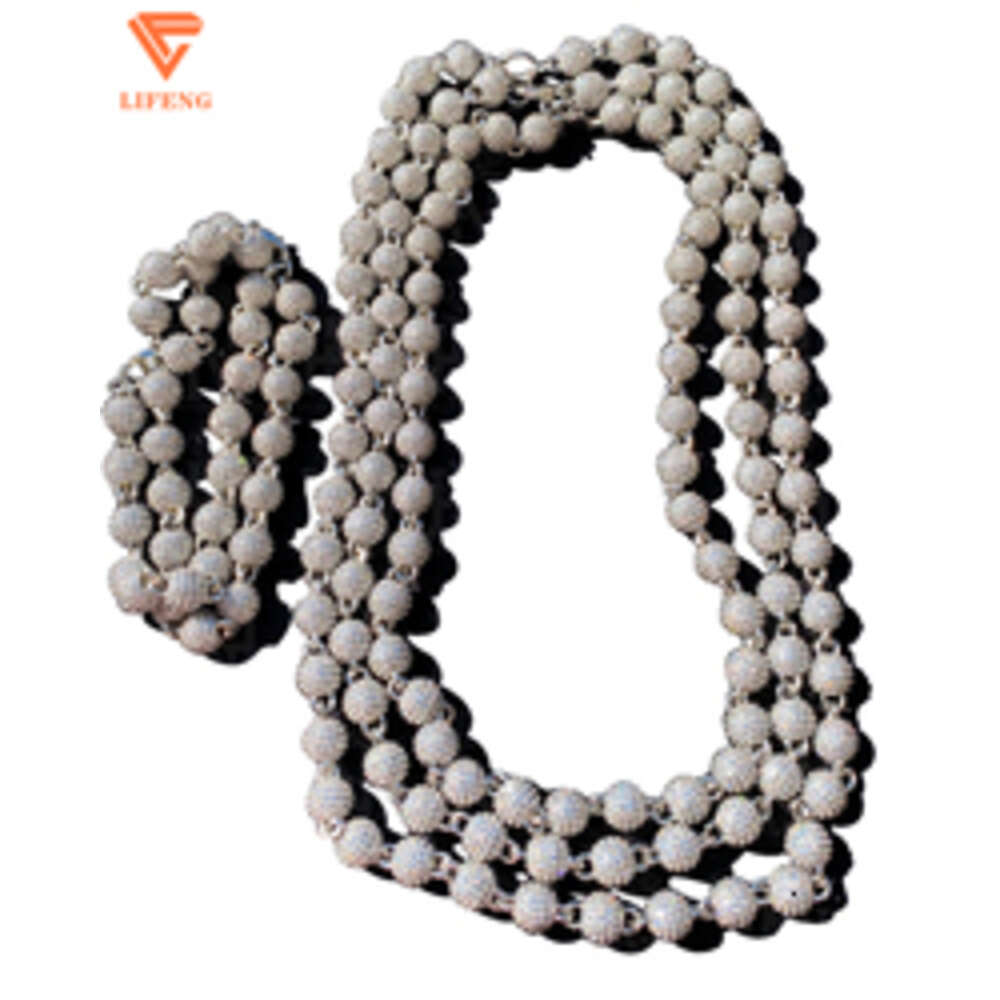 Hip Hop Jewelry Iced Out 925 Sterling Silver Full Moissanite Necklace Bling Round Diamond Ball Chain
