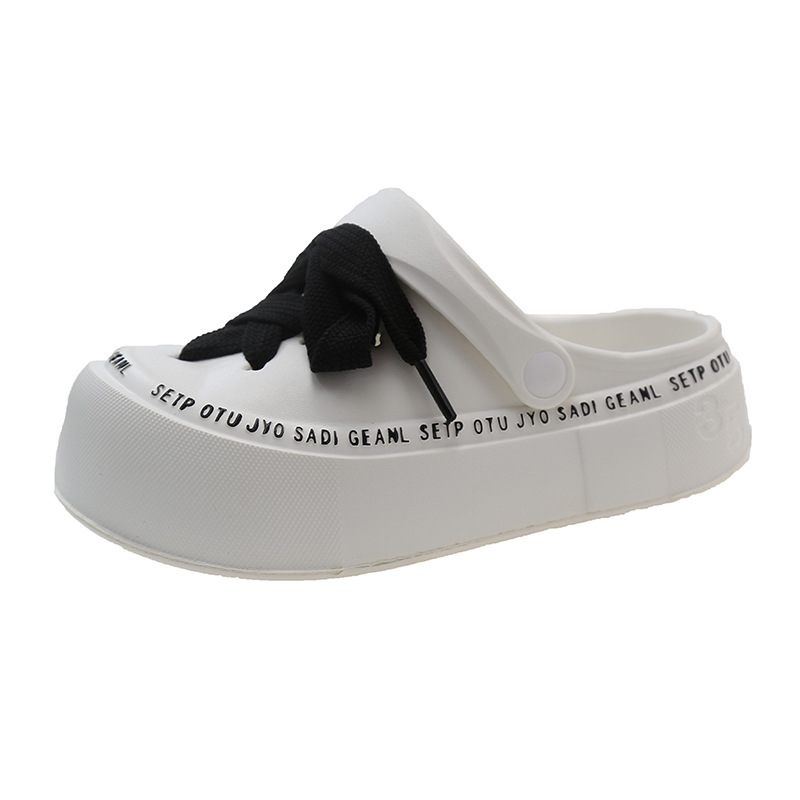 Outwear Summer Hole New Beach Shoes for Women Super Hot Versatile Anti slip and Shit Stepping Feeg Two Wearing Thick Bottom Tie up Slippers with Headb