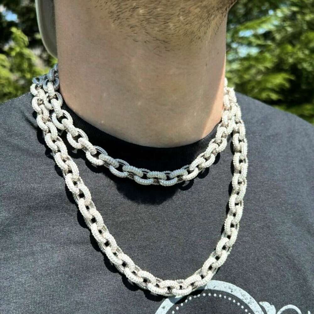 Custom Rapper Chain 925 Silver 12mm Thickness Rolo Link Chain Iced Out Moissanite Hip Hop Chain