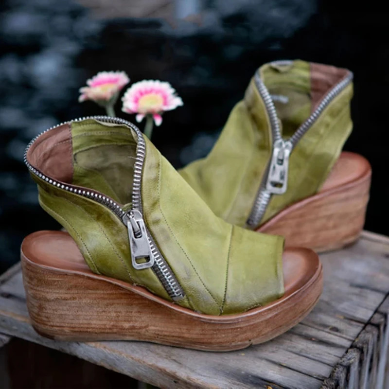 Women Summer Sandals Shoes Fashion Retro Peep Toe Platform Sandals PU Leather Zipper Thick Bottom Women Shoes Ladies Sandals 240611