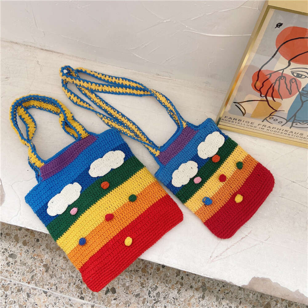 Thai 912301 Rainbow Girl Heart ins Korean Style Knitted Single Shoulder Crossbody Bag H6.12#36.98 ddmythur