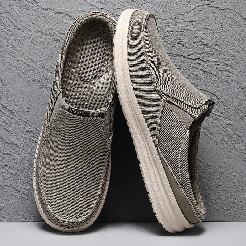 Mens casual shoes canvas breathable loafers mens half slider mens comfortable outdoor walking shoes classic mens sports shoes 240611