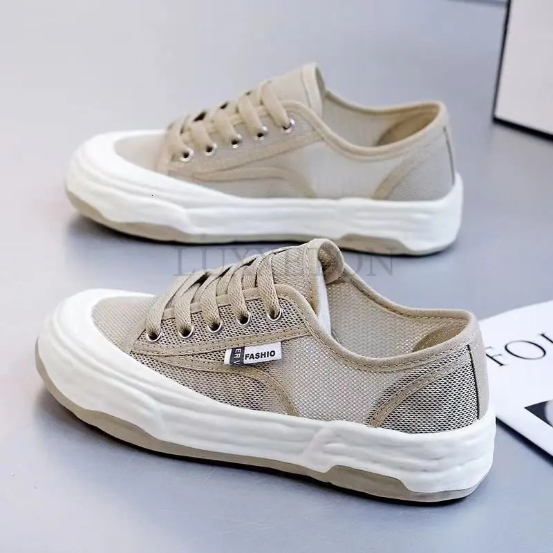 Summer Korea Version Breathable Canvas Shoes Casual Mesh Womens Shoes Fashionable Full Matching Light Sports Shoes Platform Shoes 240611