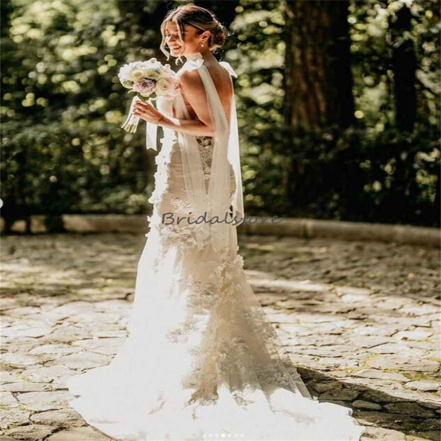 Fantasy Florals Forest Wedding Dresses 2024 Sexy Deep V Neck Appliques Lace Mermaid Bohemian Bridal Dress Elegant Backless Bride Dress Vestios Novia C