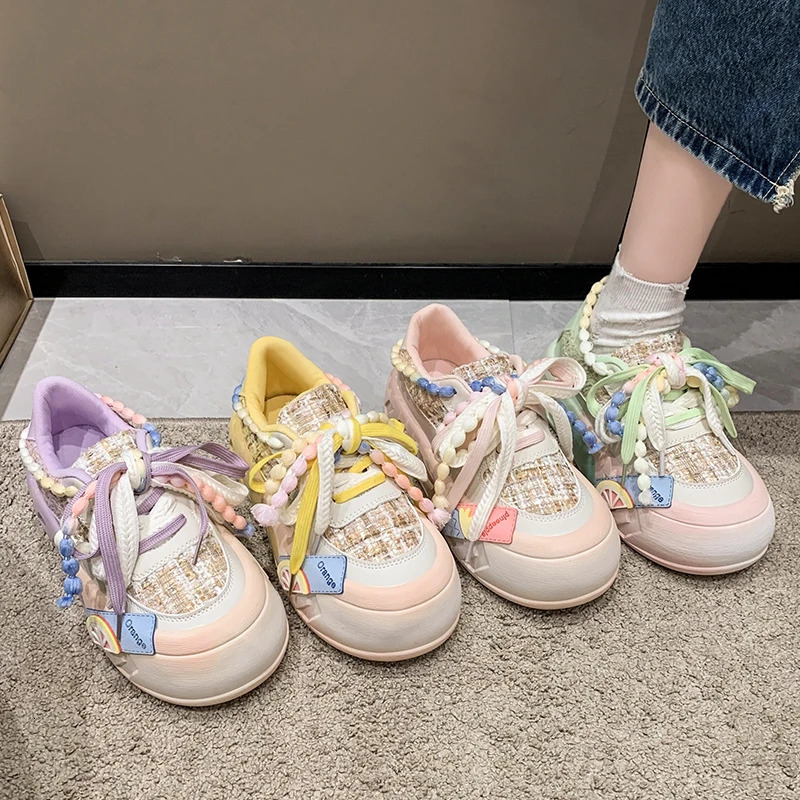 Womens shoes for sale fashionable round toe lace womens vulcanized shoes spring flat outdoor breathable womens sports shoes 240611