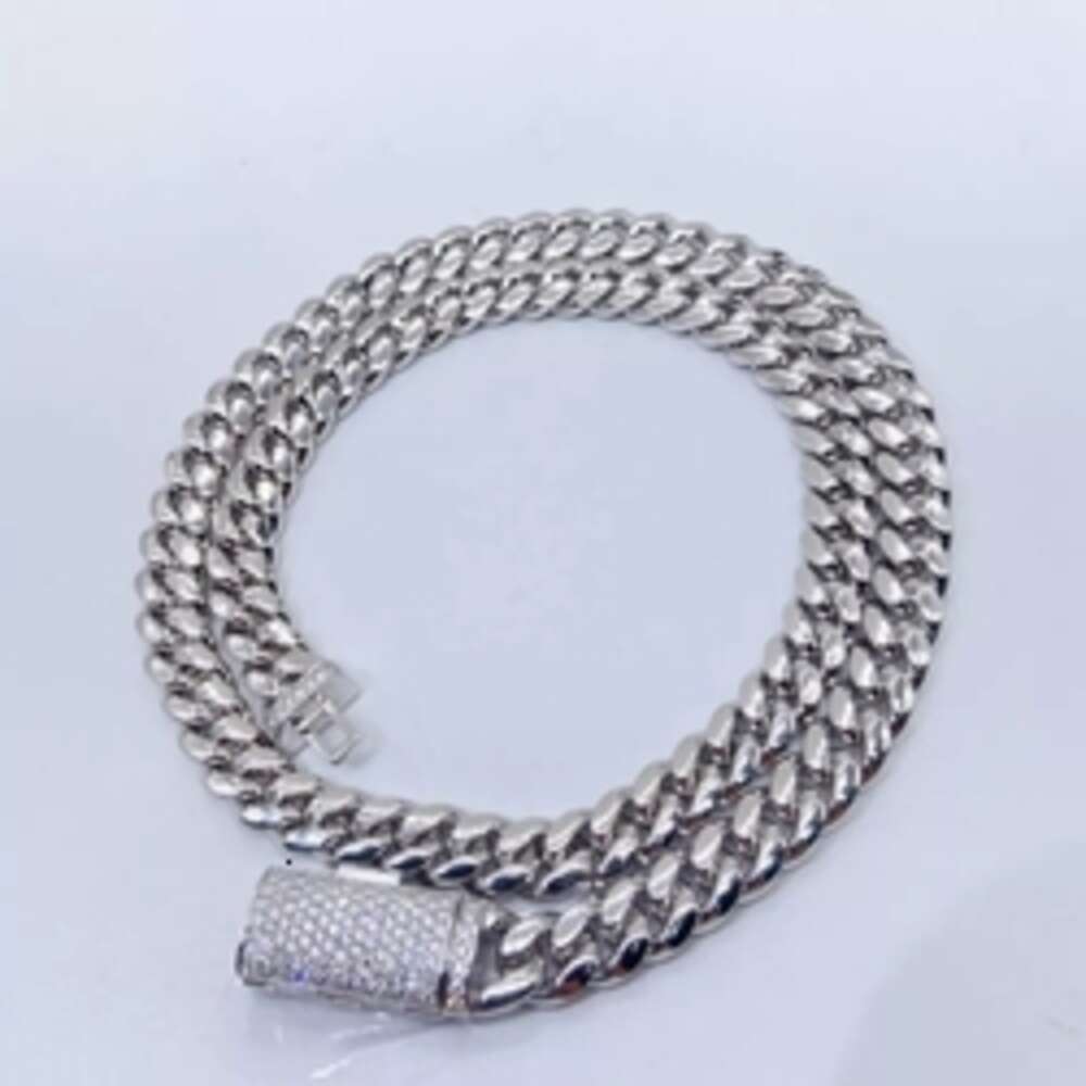 Ready to Ship Moissanite Clasp Lock 8mm Cuban Miami Link Sterling Silver Plain 925 Chain Necklace