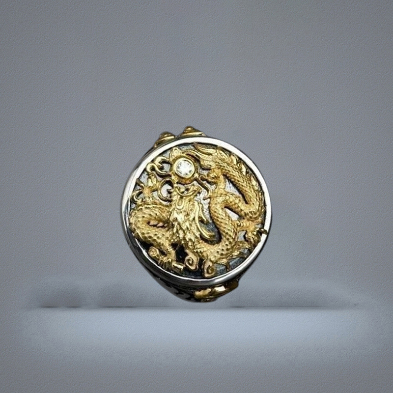 Vintage Men039s 18K Gold Two Tone 14k Black Gold Plated Diamond Dragon Pattern Rings Personality Punk Ring Jewelry size 714