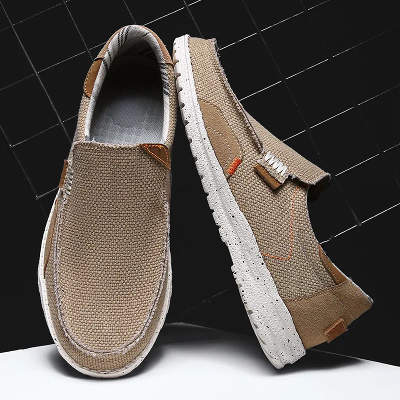 Summer breathable mens canvas shoes slippers mens comfortable casual shoes lightweight apartments walking Zapatos 240611