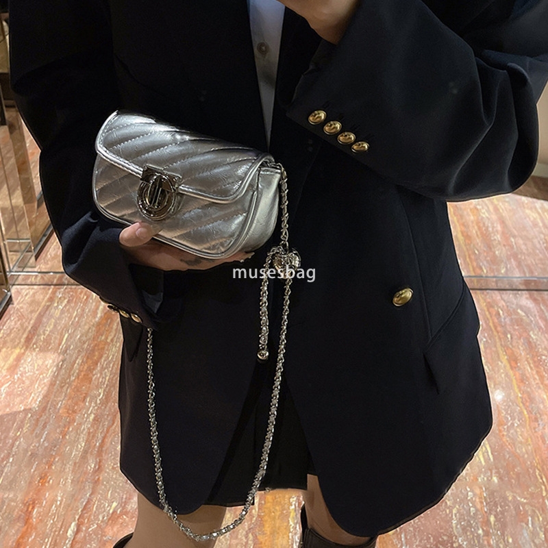 High quality soft silver high-end niche bag, new trend small fragrant style diamond grid chain bag versatile single shoulder crossbody bag