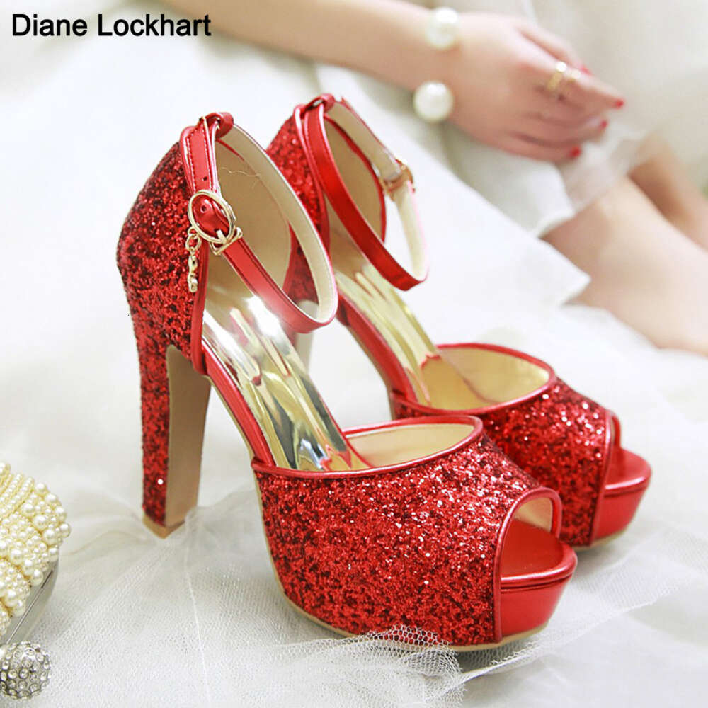 Summer New Peep Toe Shiny Sequins High Heels Women Platform Sandals Party Dress Wedding Pumps Ladies Shoes Gold Zapatos De Mujer
