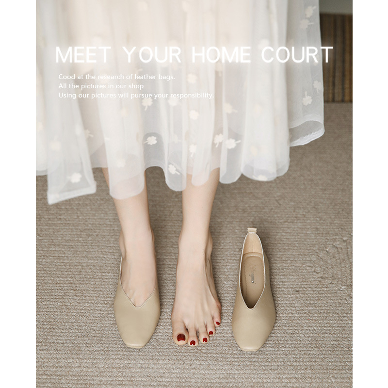 Genuine Low-heeled Women 2023 Spring Soft New Leather Flat Bottom Shallow Cut Single Shoe Versatile Casual Heel Loafers