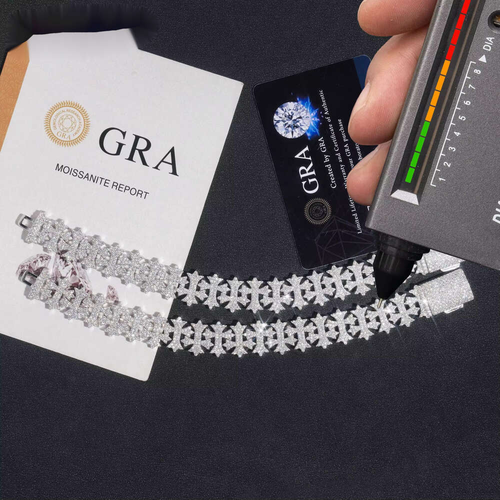 Pass Dia Tester New Design Sterling Sier 16MM Cross VVS Moissanite Cuban Link Chain