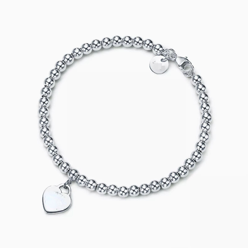 Designer Necklaces Fashion Accessories 925 Silver Heart Drop Glue Enamel Diamond Plated 4mm Bead Bracelet