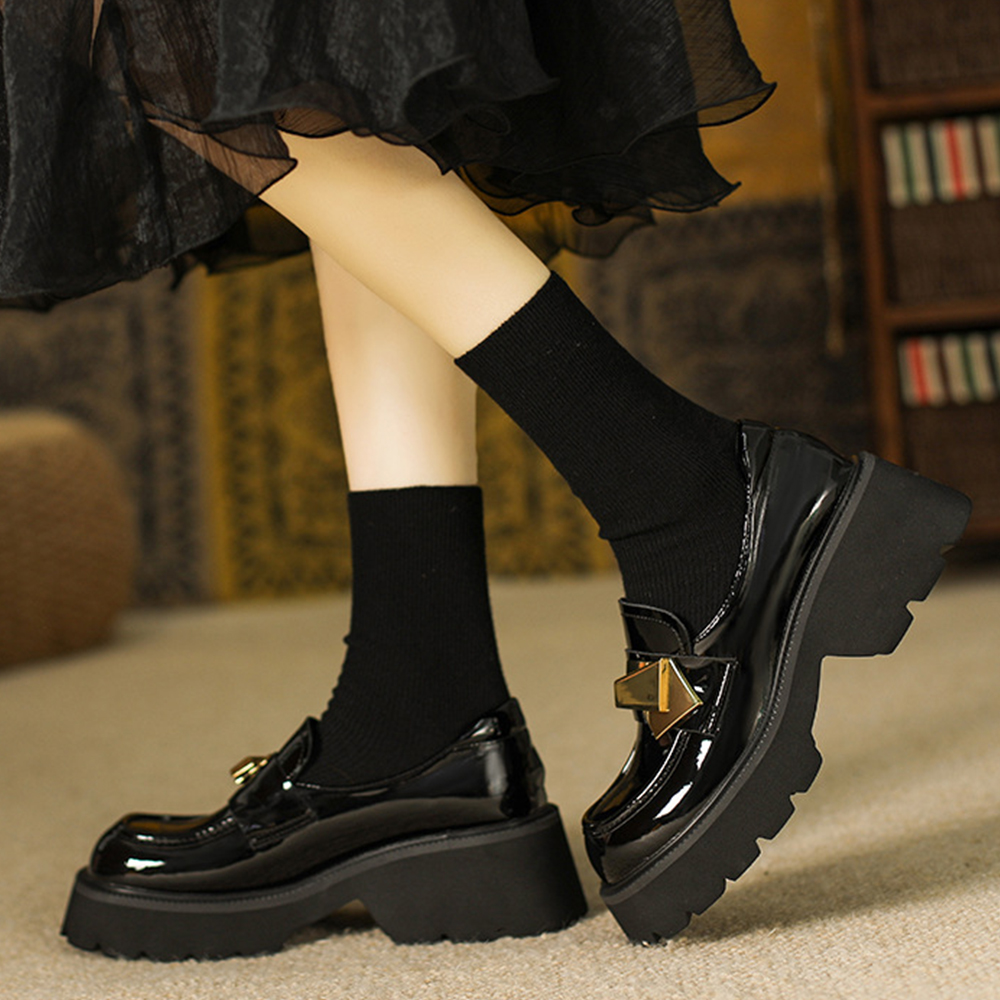 2023 Spring Women Loafers Chunky Genuine Leather Vintage Platform Shoes High Heels Ladies Casual Shoes British Style Size 33-43
