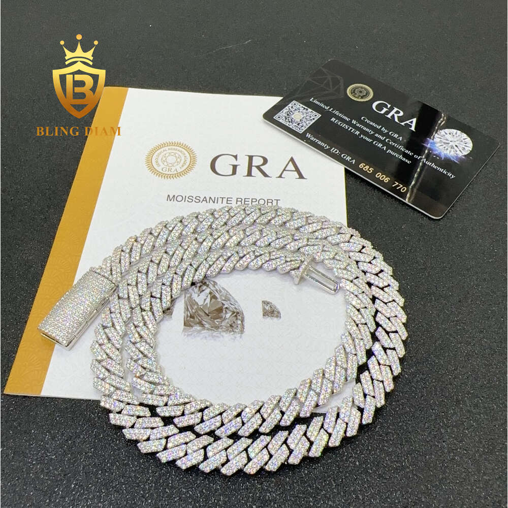 10mm Iced Out Miami Hip Hop Chain Necklace 925 Sterling Silver Vvs Moissanite Cuban Link Chain for Men Women