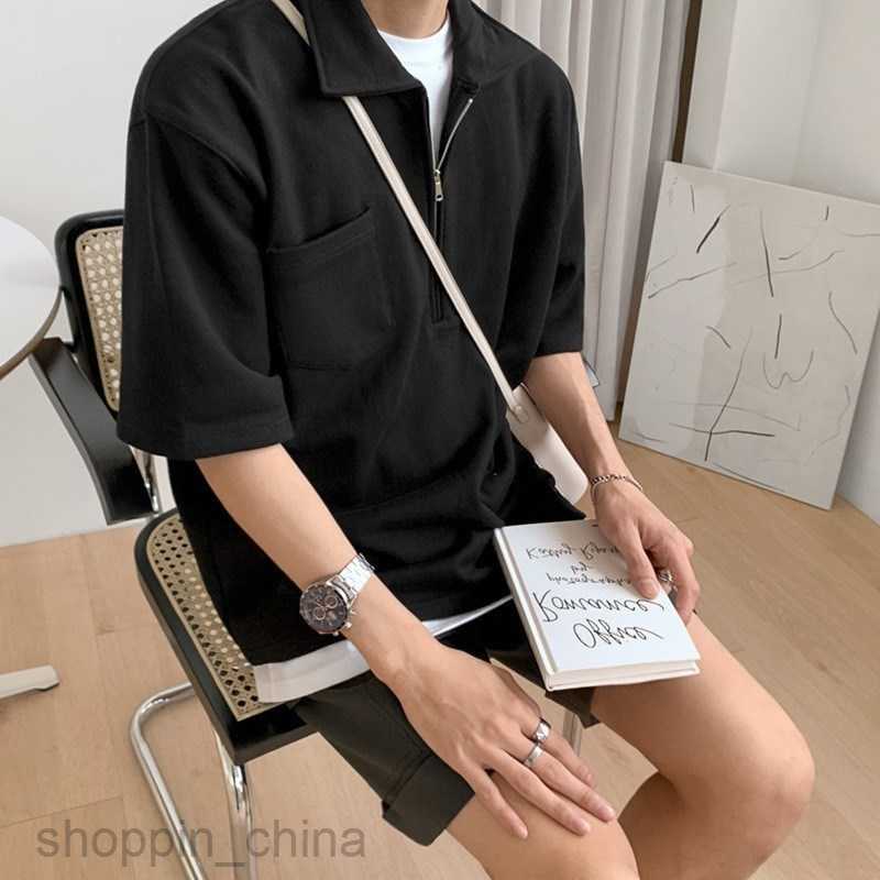 Men's Polos Shirts Half zip short sleeved Polo shirt for men summer trendy lapel top trendy style solid color half sleeved T-shirt tops