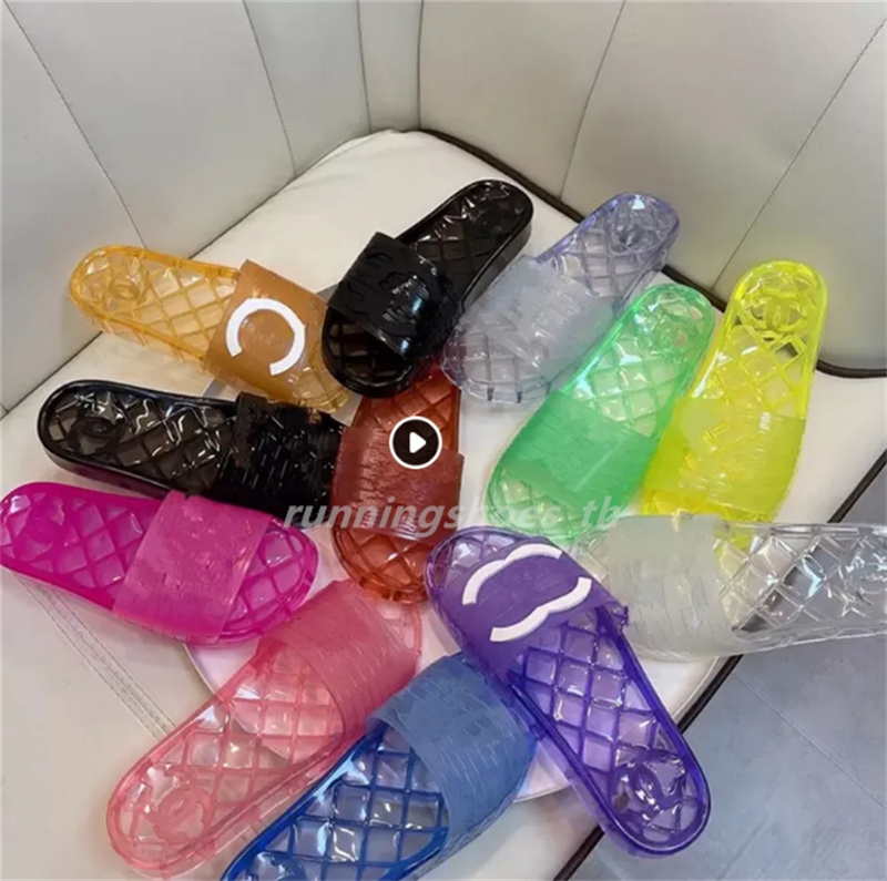 Top 12 Colors Transparent Diamond Sole Women Mens Slippers Designer Sandal Clear Jelly Slides Summer Beach Shoes Platform Mules Slip Slider PVC Flip Flops Pool Slide