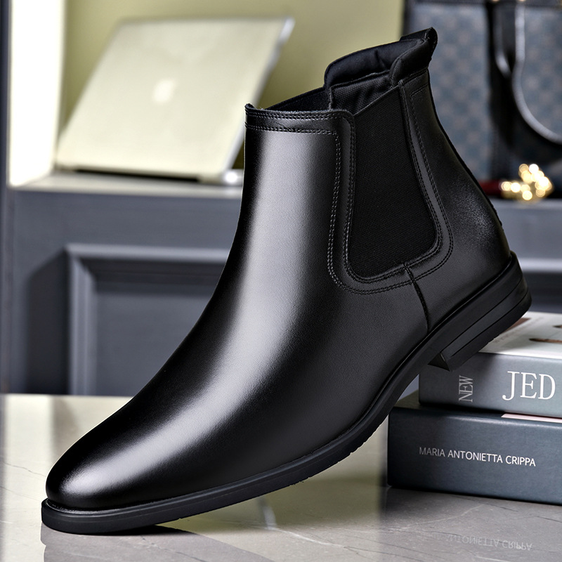 Big Size Chelsea Boots Man Genuine Leather Autumn Winter Men's Pointed Toe British Style Suit Shoes High Top Ankle Boots for Men