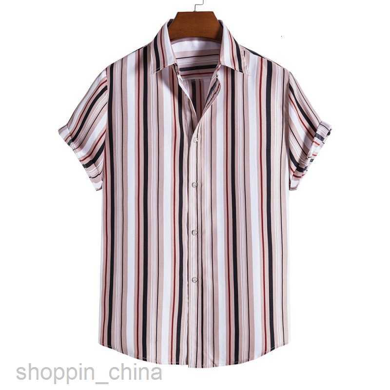 Men's Casual Shirts Direct new male loose oversized striped short sleeved shirt digital printed top tops