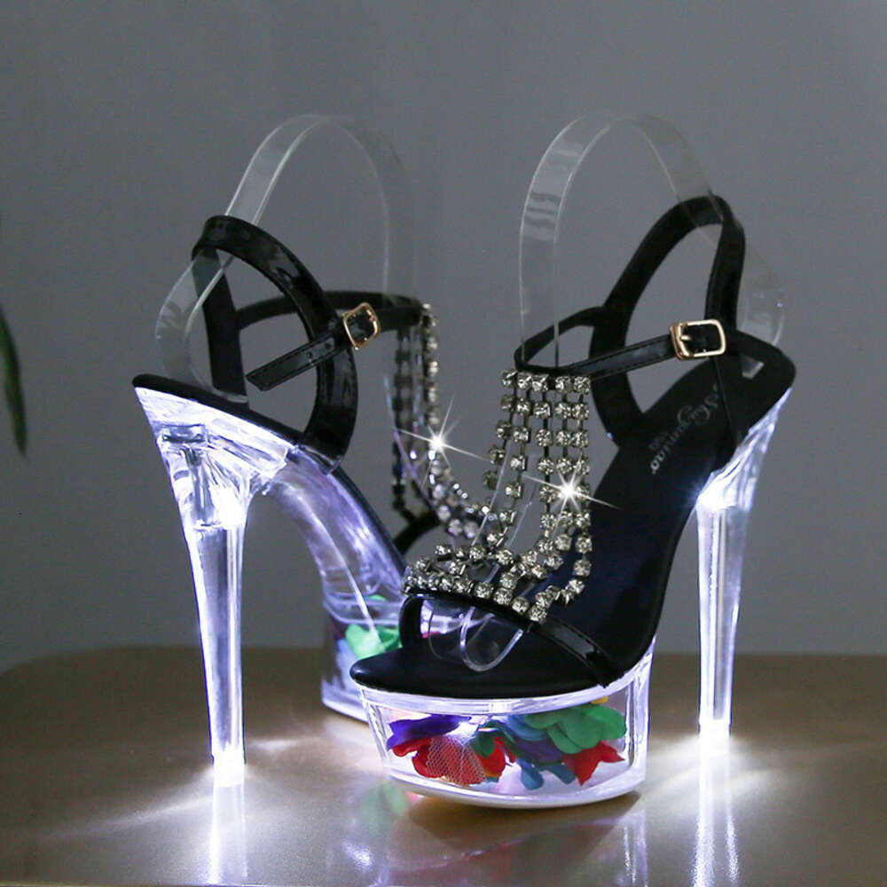LTARTA Women's Shoes Stiletto Nightclub 15Cm High Heels Rhinestone Sandals Flower Root Crystal Sole 190 Series 5Cm Platform LFD