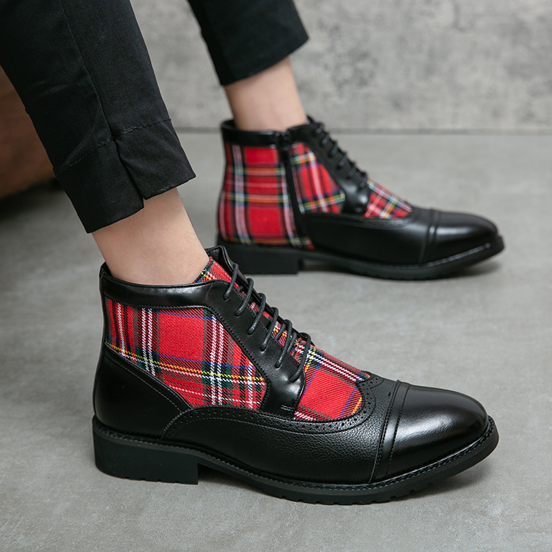 Fall Winter Brand Men's Chelsea Boots Split Leather Men's Slip-On Ankle Boots Luxury Fashion Designer Classic Red Black Boots