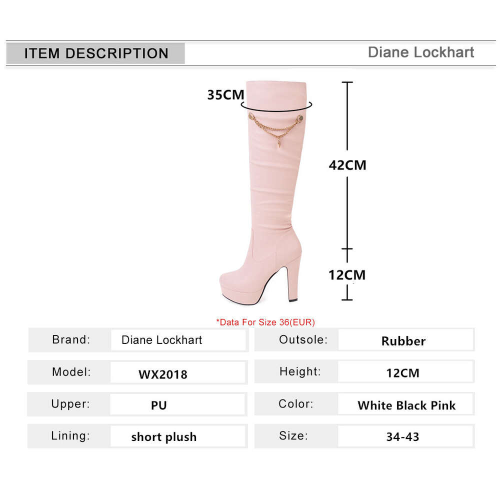 2024 Autumn Winter Knee High Boots Women Fashion Pink White Black Stiletto Heel Long Booties Ladies Chain Platform Boats Mujer