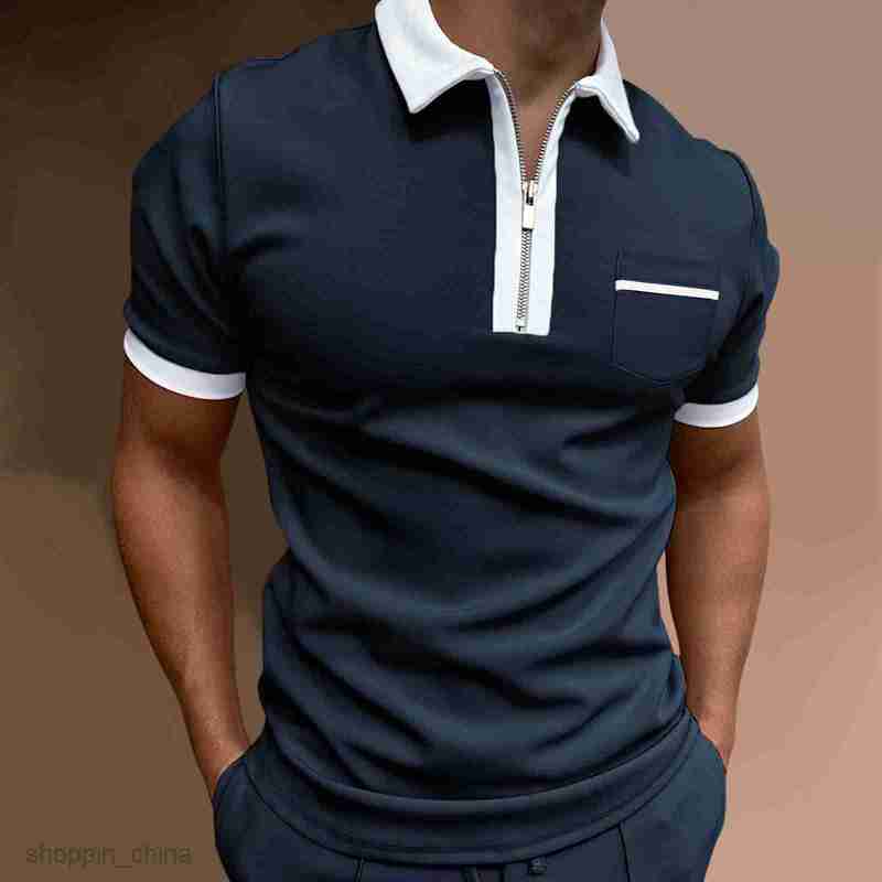 Men's Polos Shirts New Summer Casual Zipper pocket Polo Shirt Men Short Sleeve tops