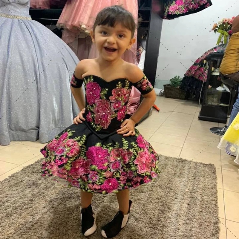 Cute Black wer Dresses For Kids Girl 2 in 1 Embroidery Girld Pageant Dress 2024 Lace Up or Length A e Princess