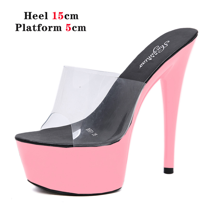 women's home slippers Transparent Slippers High Heels Women Outside Sandals Summer Shoes Woman High Pumps Wedding Heels Slippers