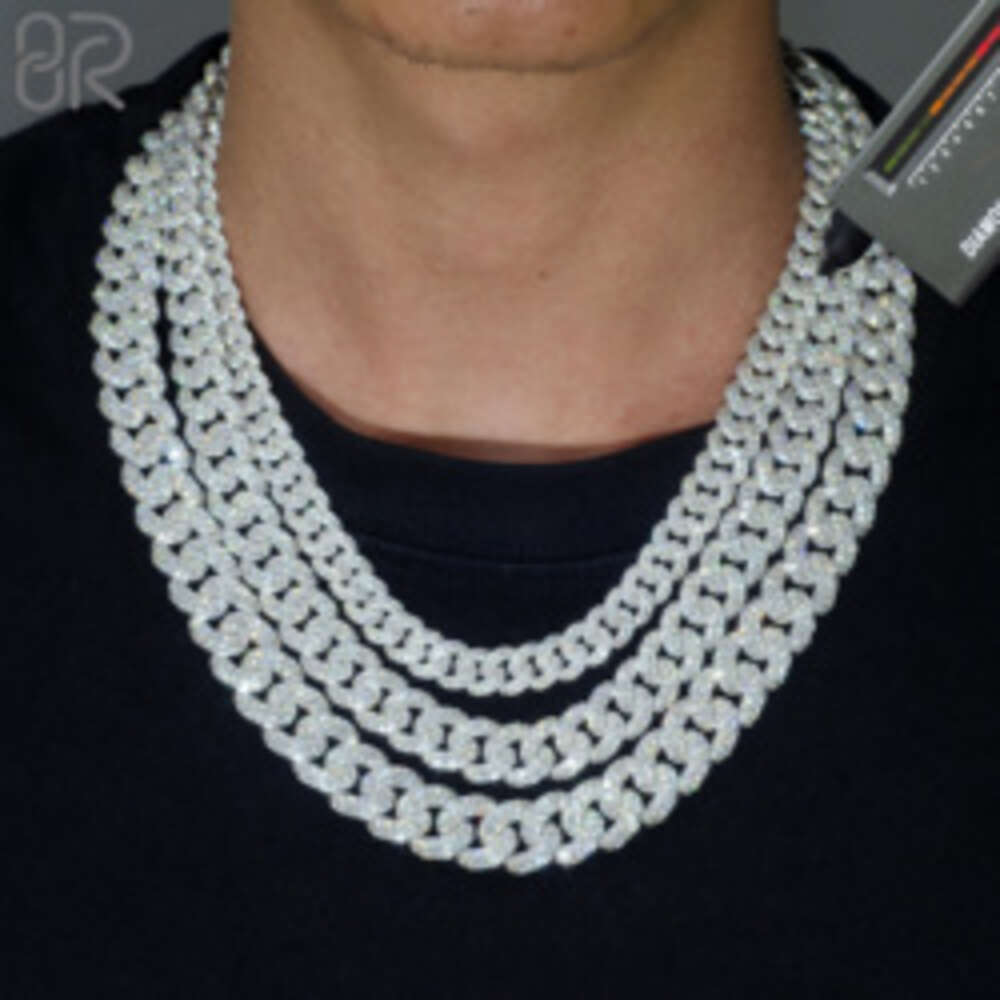 Factory Price Wholesale 8mm 10mm 12mm 14mm Moissanite Cuban Chain Bracelet Pass Diamond Tester 925 Silver Link Necklace