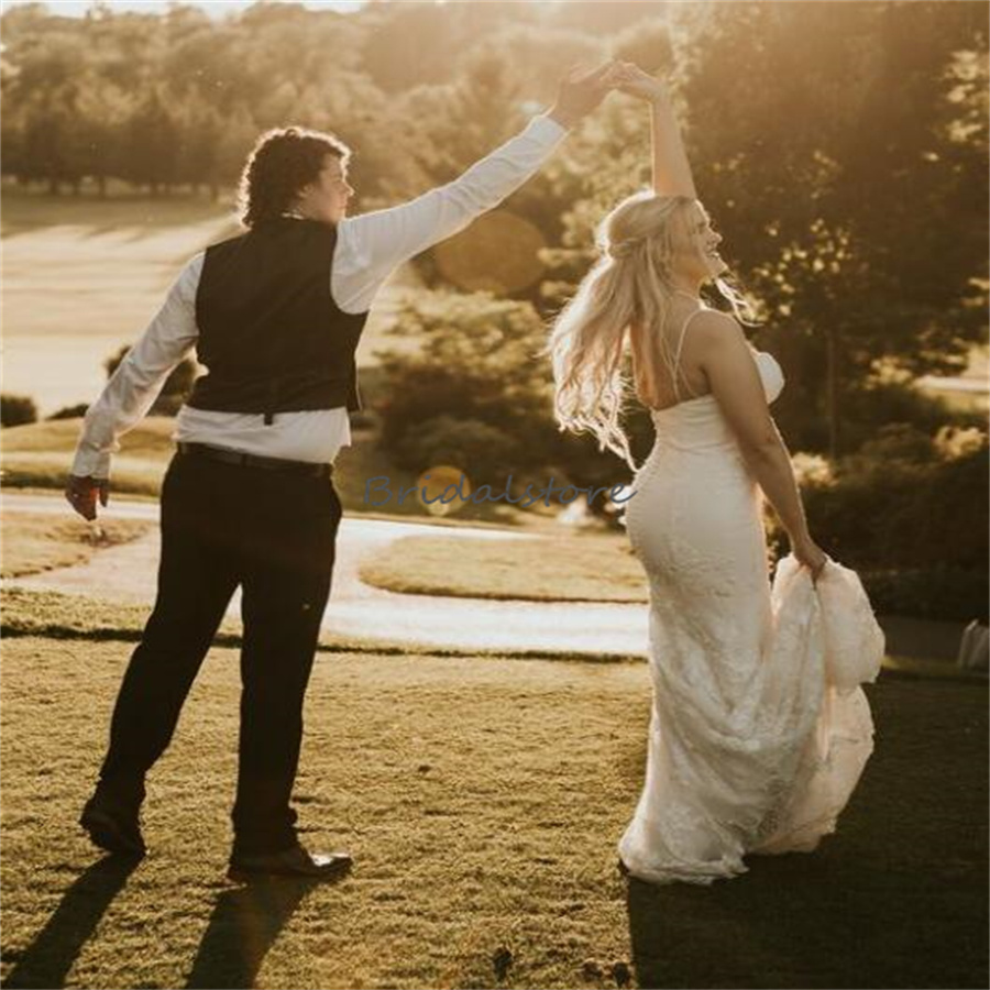 Gorgeous Mermaid Wedding Dresses 2024 Appliques Lace Farm Country Boho Bride Dress Elegant Backless Korean Gatsby Bridal Gowns Fairy Charming Bohemian