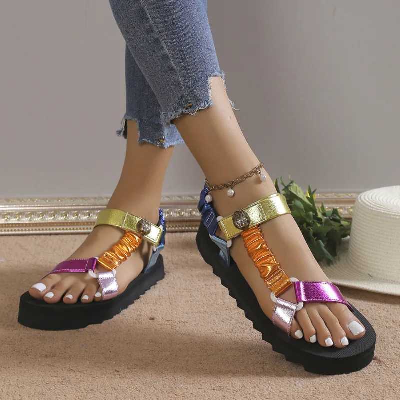 Sandals Colorful thick soled beach round toes classic style sandals womens casual version large outdoor slider Y240612F619