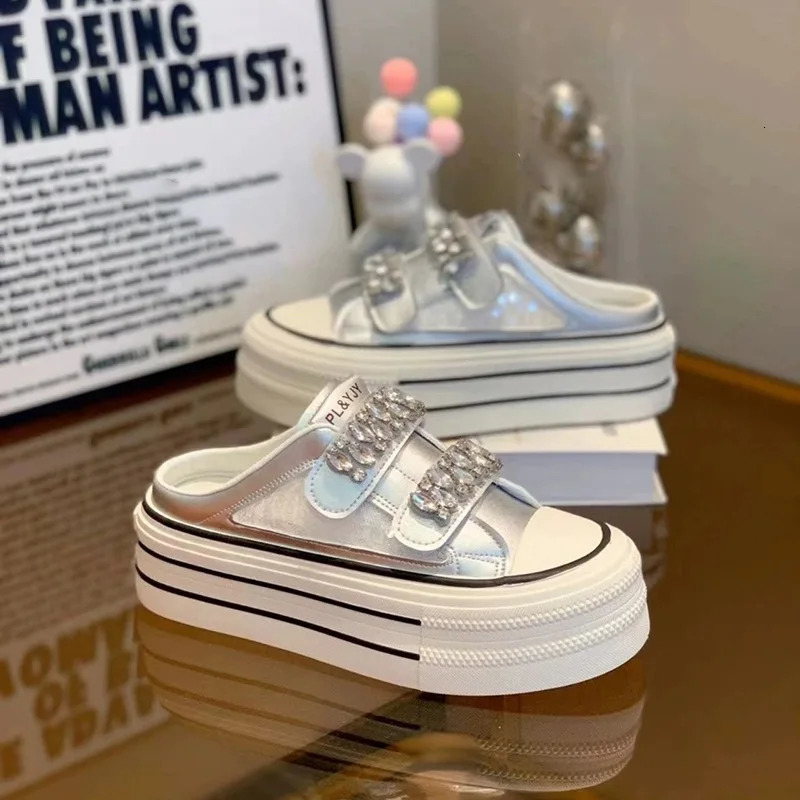 Crystal Platform Womens Slippers Flat Shoes Sports Shoes 2024 Dresigner Summer Leisure Mule Walking Drone Zapatos Comfortable Sports Shoes 240611