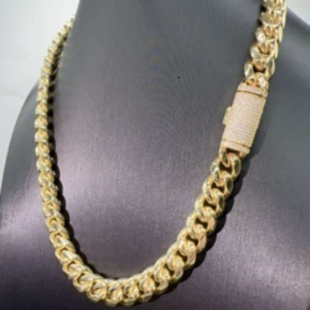 Fashion Hip Hop Chain 12mm Stainless Cuban Chain with 925 Sterling Silver Moissanite Clasp Miami Chain Necklace