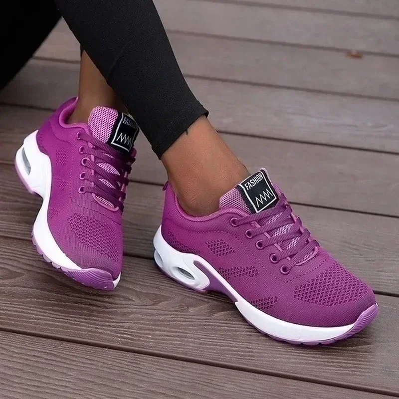 Women Running Sport Shoes Mesh Breathable Casual Sneakers Lace-up Walking Shoes Ladies Platform Sneakers Outdoor Tenis Shoes