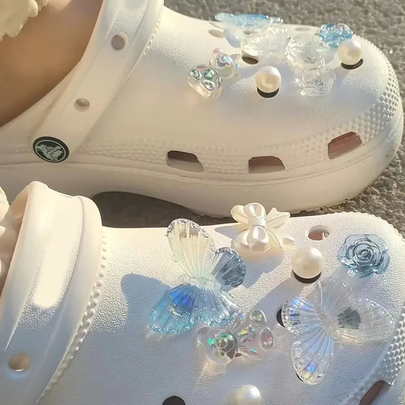 Black butterfly series shoe accessories beautiful Rhinestone amulet used for s and decorations for Clogs sandal gifts 240611