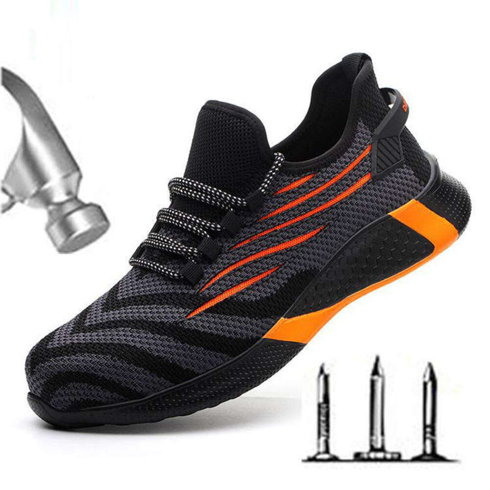 Wholesale of breathable fly knitted safety shoes by manufacturers, steel toe work shoes, impact and anti puncture