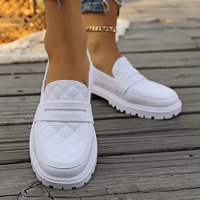 Loafers Classic Round Flat Head Autumn 2024 Casual Solid Color Light Sliding Mouth Womens Shoes 241106
