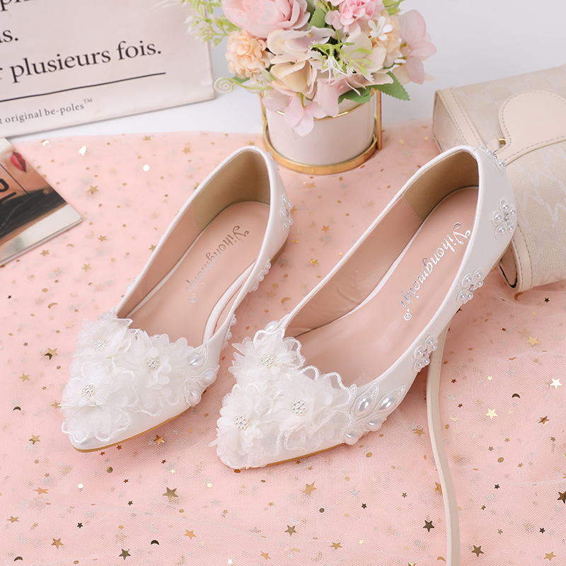 2025 new Crystal Pearl/rhie wer Flat Sole Single Shoe New Women's Temperament Wedding Bride Bridesmaid Shoes Size 43 dcf1 smaid s