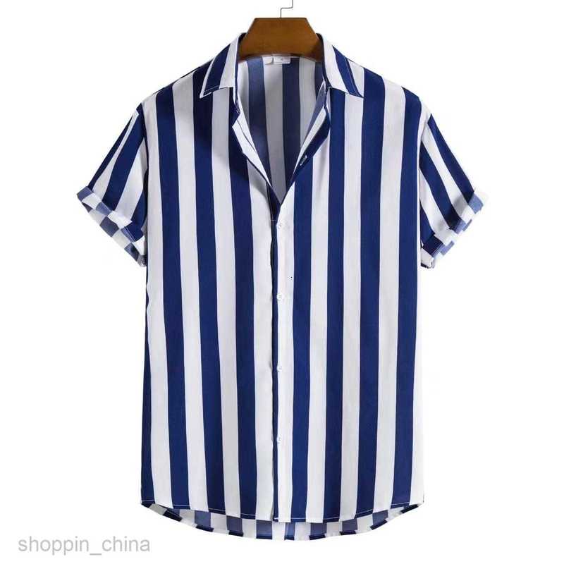 Men's Casual Shirts Men's short sleeved lapel cardigan top, men's shirt Beach shirt, striped printed men's shirt tops