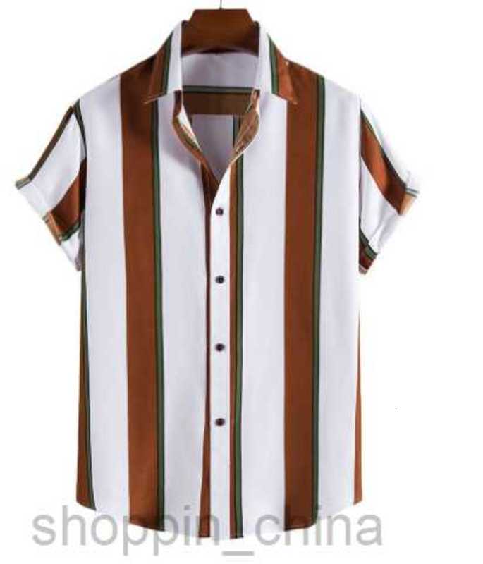 Men's Casual Shirts Men's short sleeved shirt, summer new fashionable color contrast striped single breasted lapel shirt tops